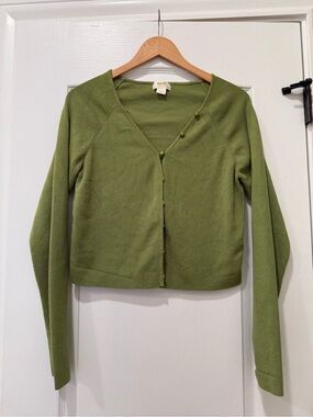 Maeve by Anthropologie Olive Green Cropped Cardigan